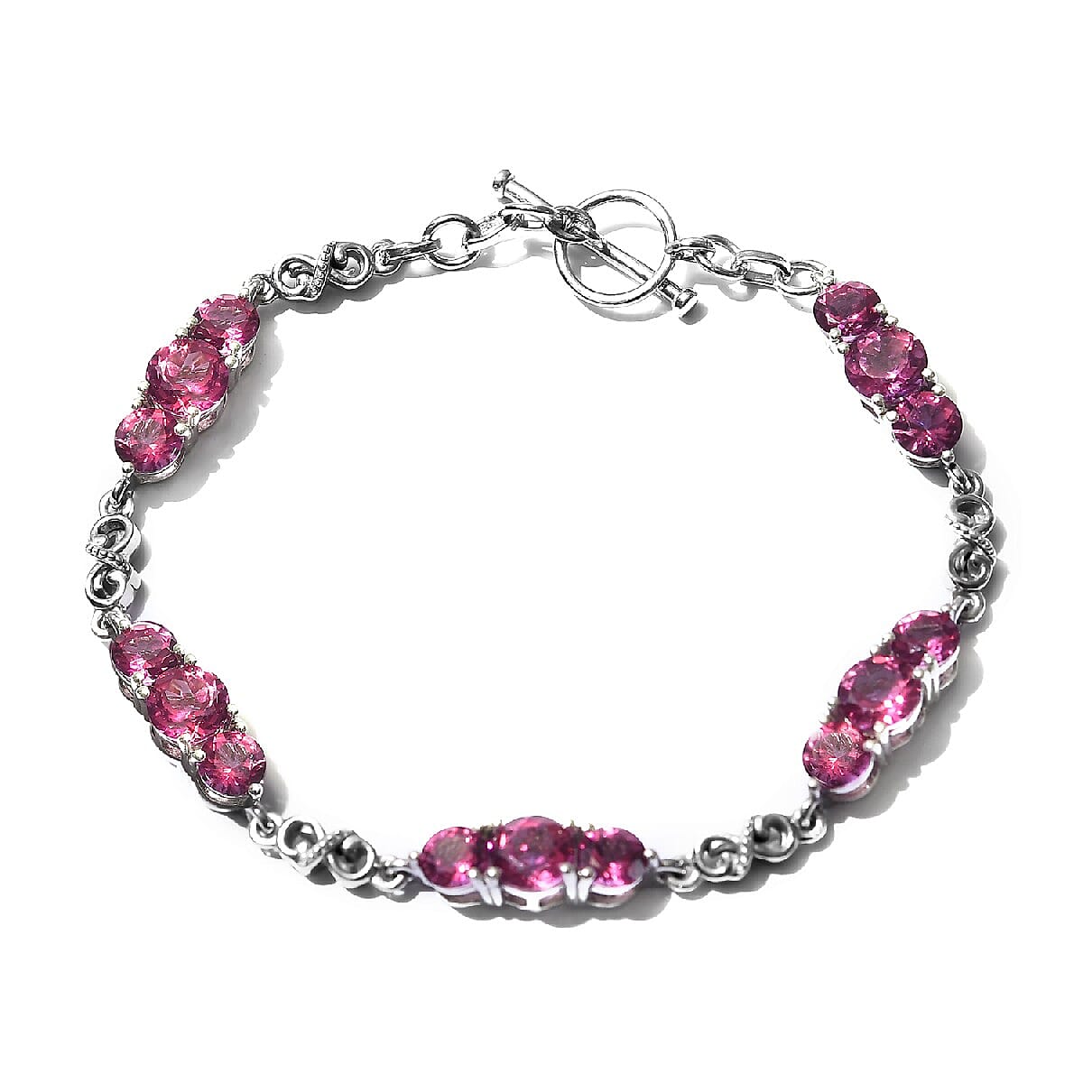Pure Pink Mystic Topaz Bracelet in Platinum Over Sterling Silver (7.25 In) 7.75 Grams 12.25 ctw