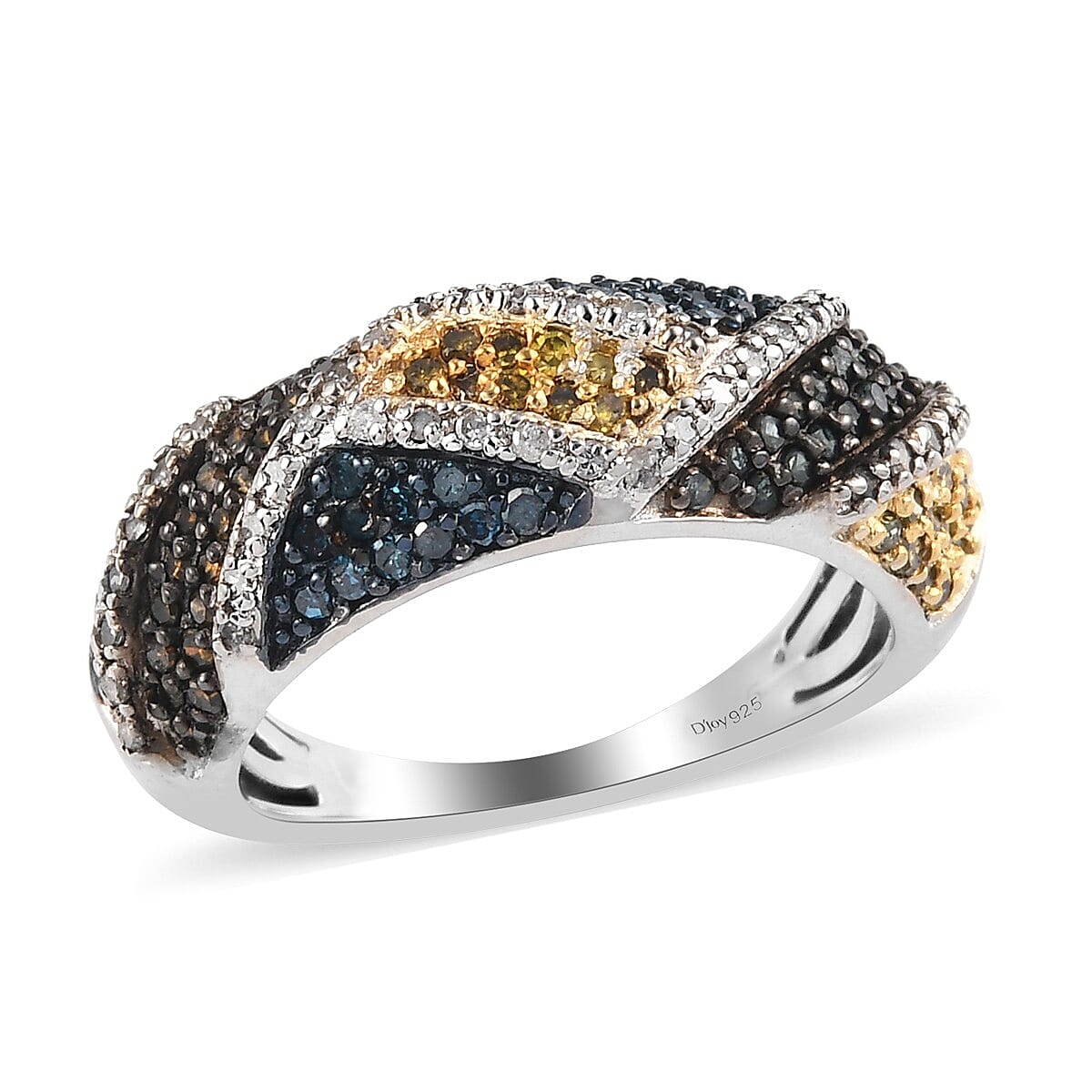 Multi Diamond Ring in Rhodium and Platinum Over Sterling Silver (Size 10.0) 0.75 ctw
