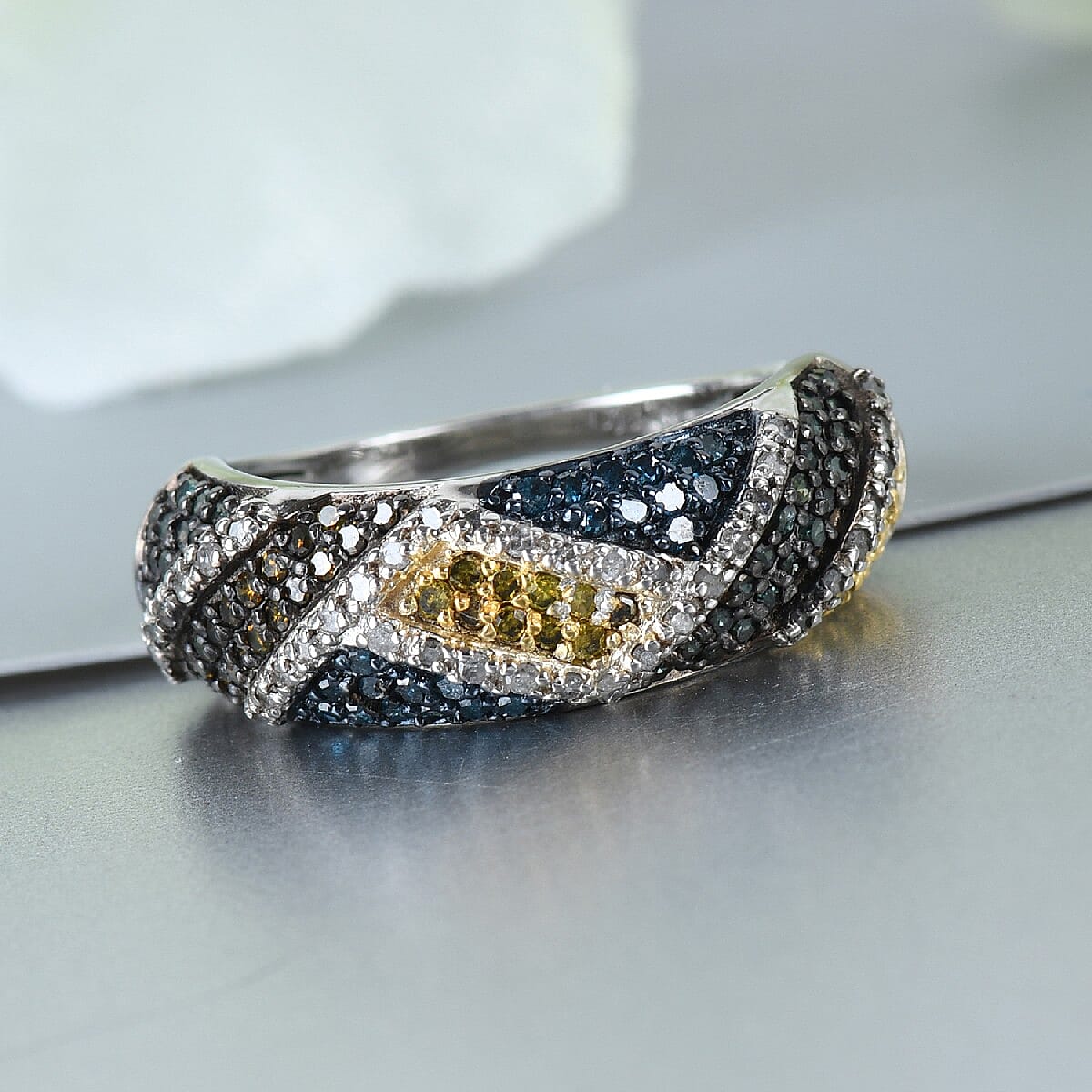Multi Diamond Ring in Rhodium and Platinum Over Sterling Silver (Size 10.0) 0.75 ctw