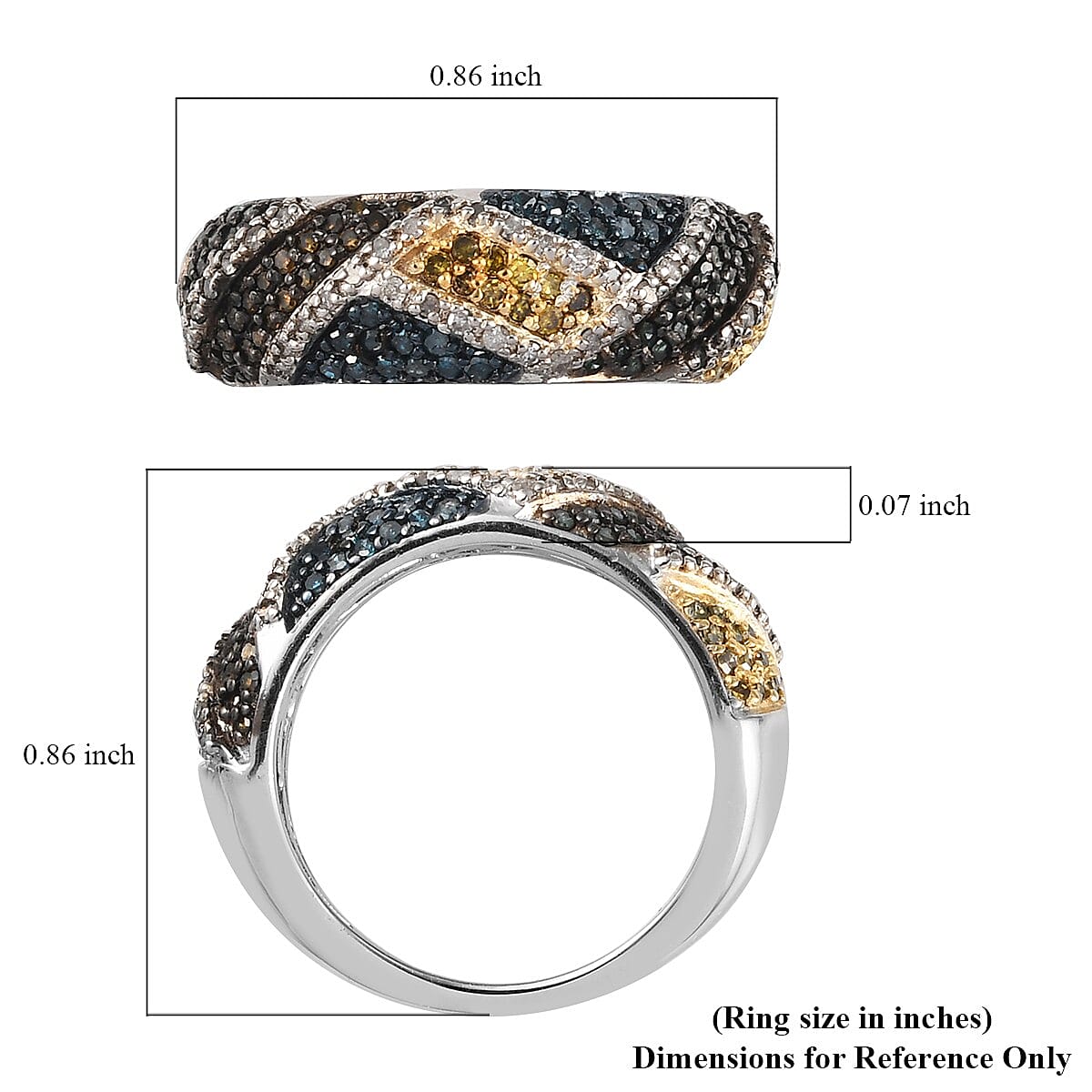 Multi Diamond Ring in Rhodium and Platinum Over Sterling Silver (Size 10.0) 0.75 ctw