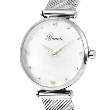 Genoa Diamond Accent Miyota Japanese Movement Water Resistant MOP Dial Watch with Stainless Steel Mesh Strap and Steel Back image number 3