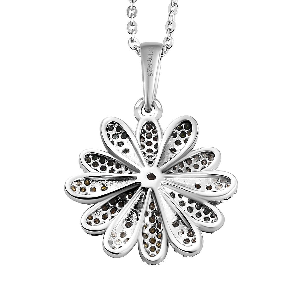 Multi Diamond Floral Pendant Necklace 20 Inches in Rhodium and Platinum Over Sterling Silver 1.00 ctw image number 4