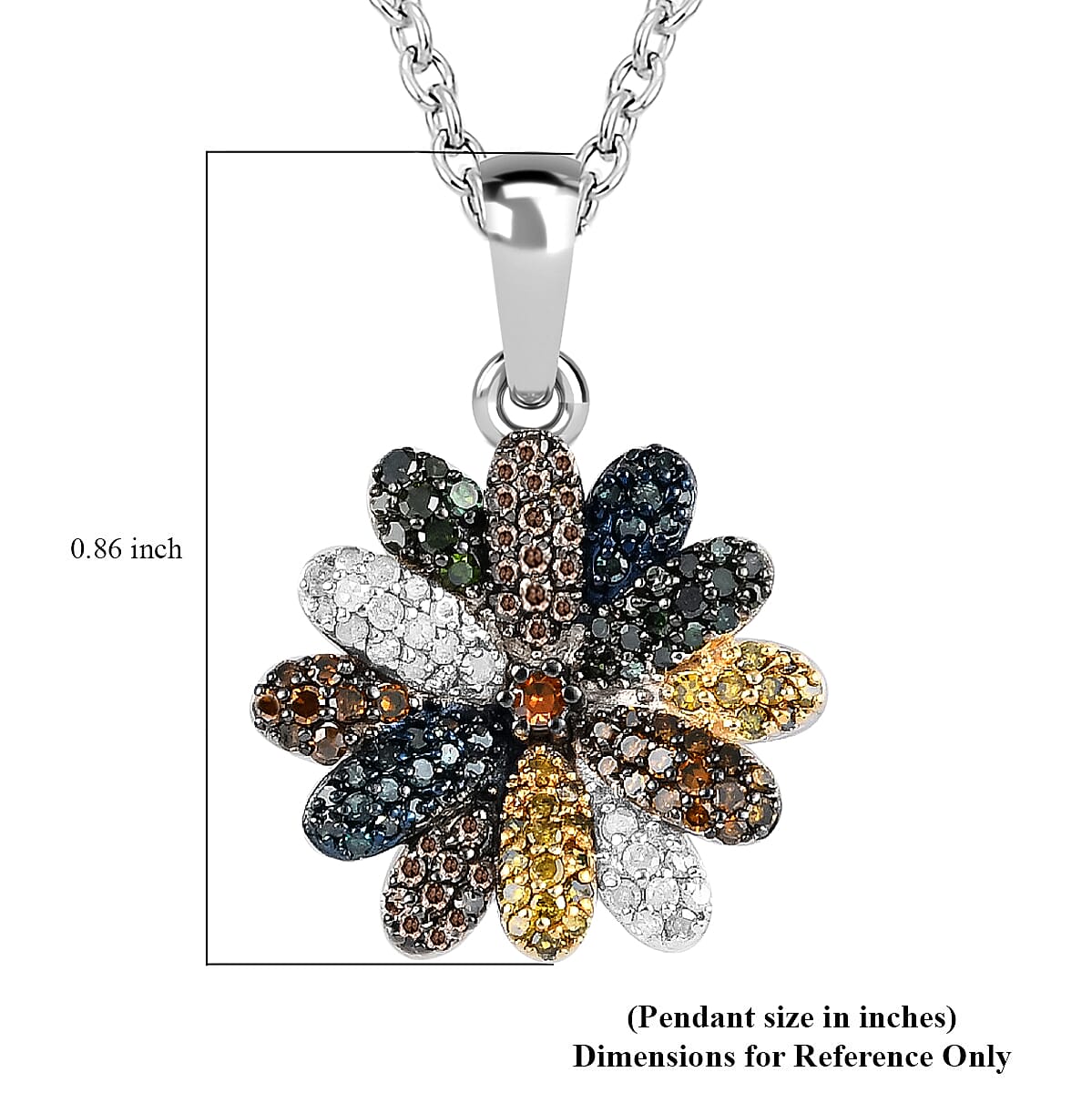 Multi Diamond Floral Pendant Necklace 20 Inches in Rhodium and Platinum Over Sterling Silver 1.00 ctw image number 5