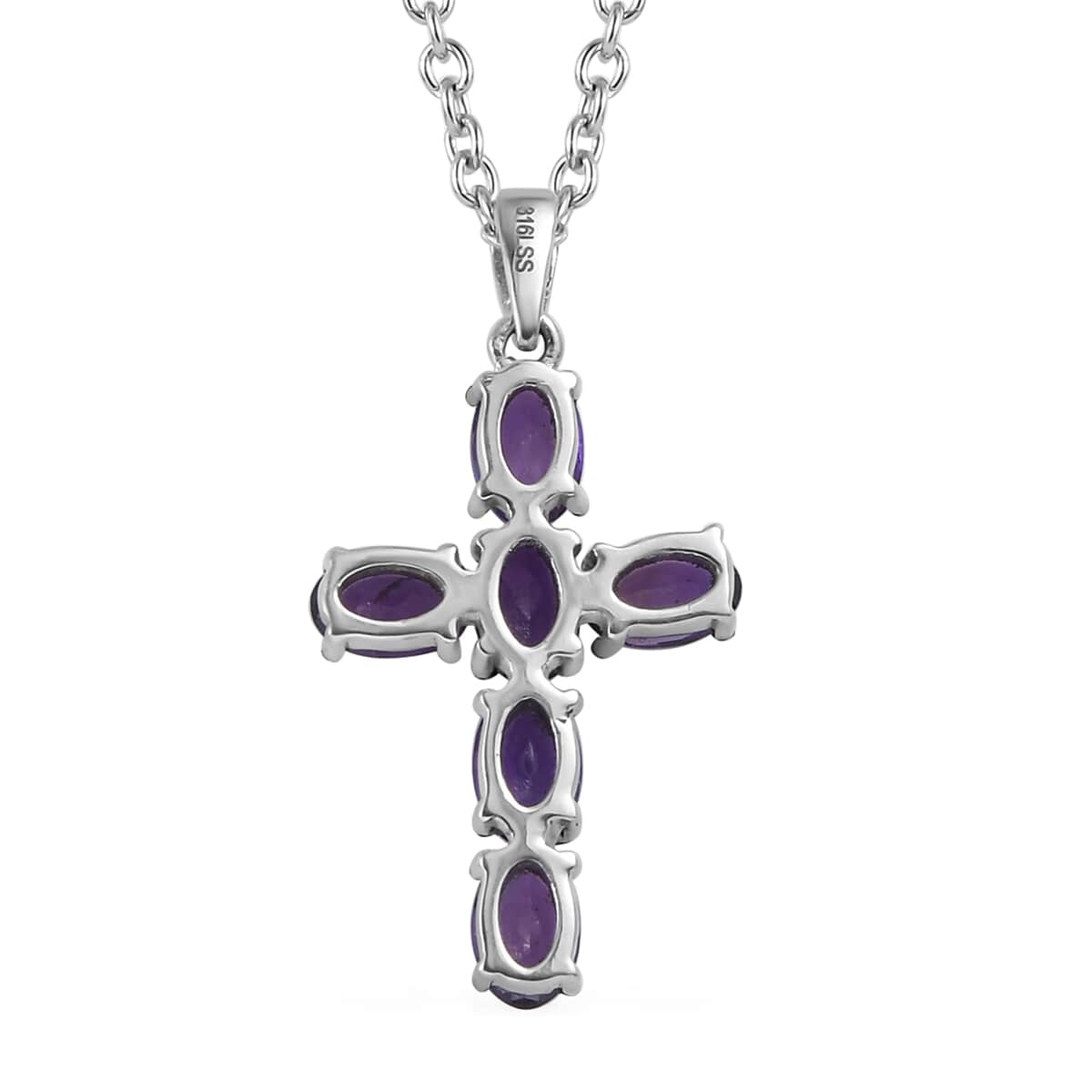 Amethyst Solitaire Stud Earrings and Cross Pendant Necklace 20 Inches in Stainless Steel 3.50 ctw image number 4