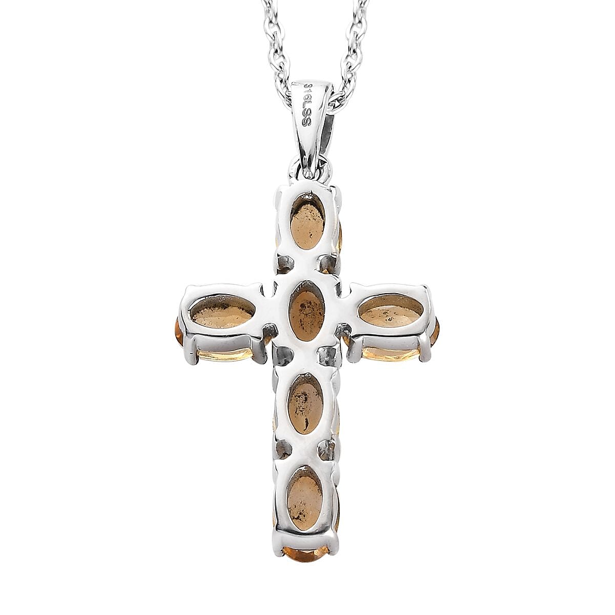 Brazilian Citrine Solitaire Stud Earrings and Cross Pendant Necklace 20 Inches in Stainless Steel 3.50 ctw image number 3