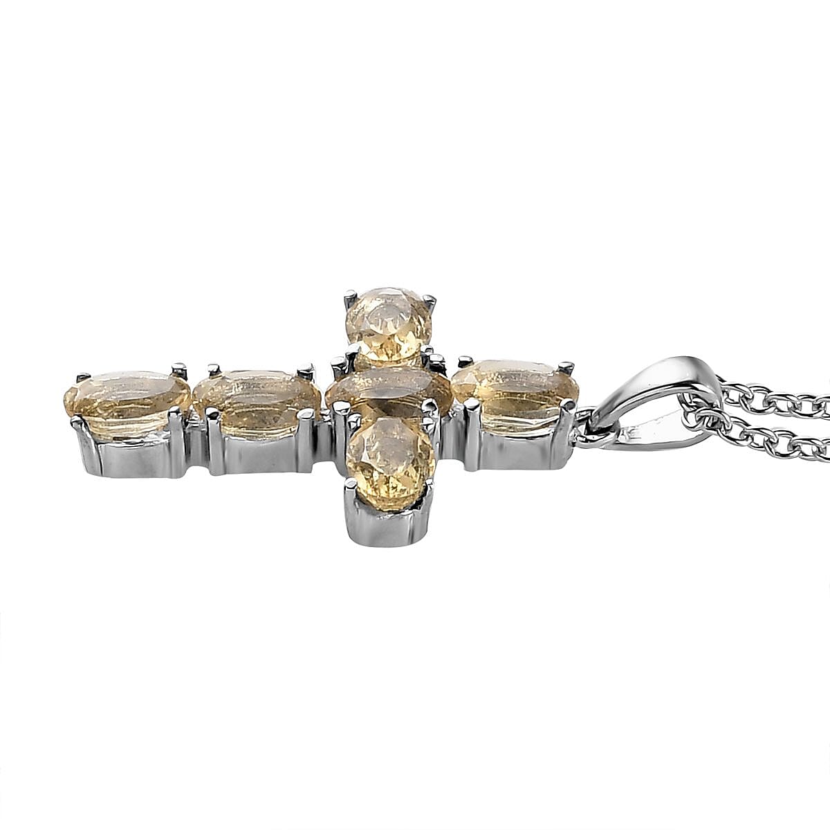 Brazilian Citrine Solitaire Stud Earrings and Cross Pendant Necklace 20 Inches in Stainless Steel 3.50 ctw image number 5