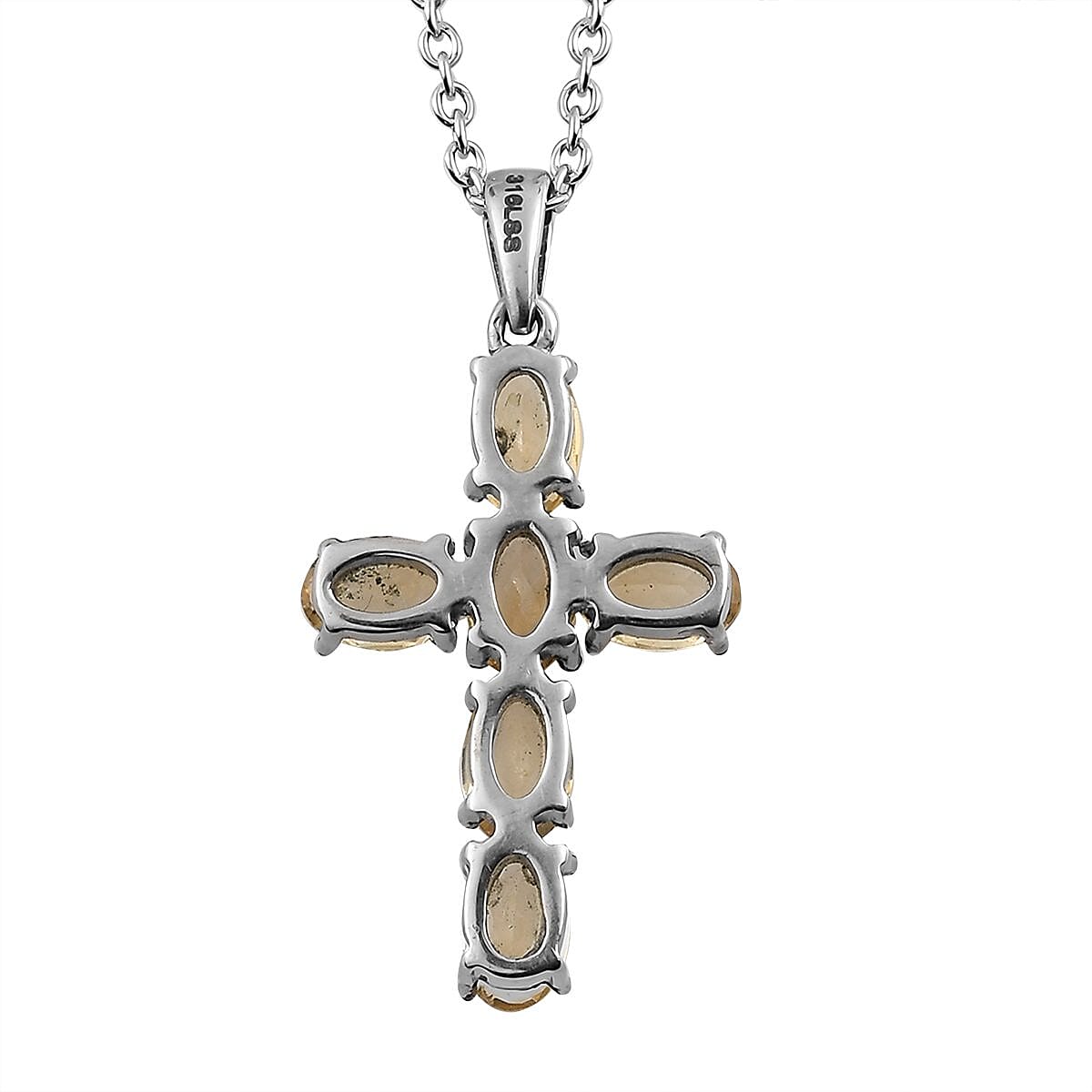 Brazilian Citrine Solitaire Stud Earrings and Cross Pendant Necklace 20 Inches in Stainless Steel 3.50 ctw image number 6
