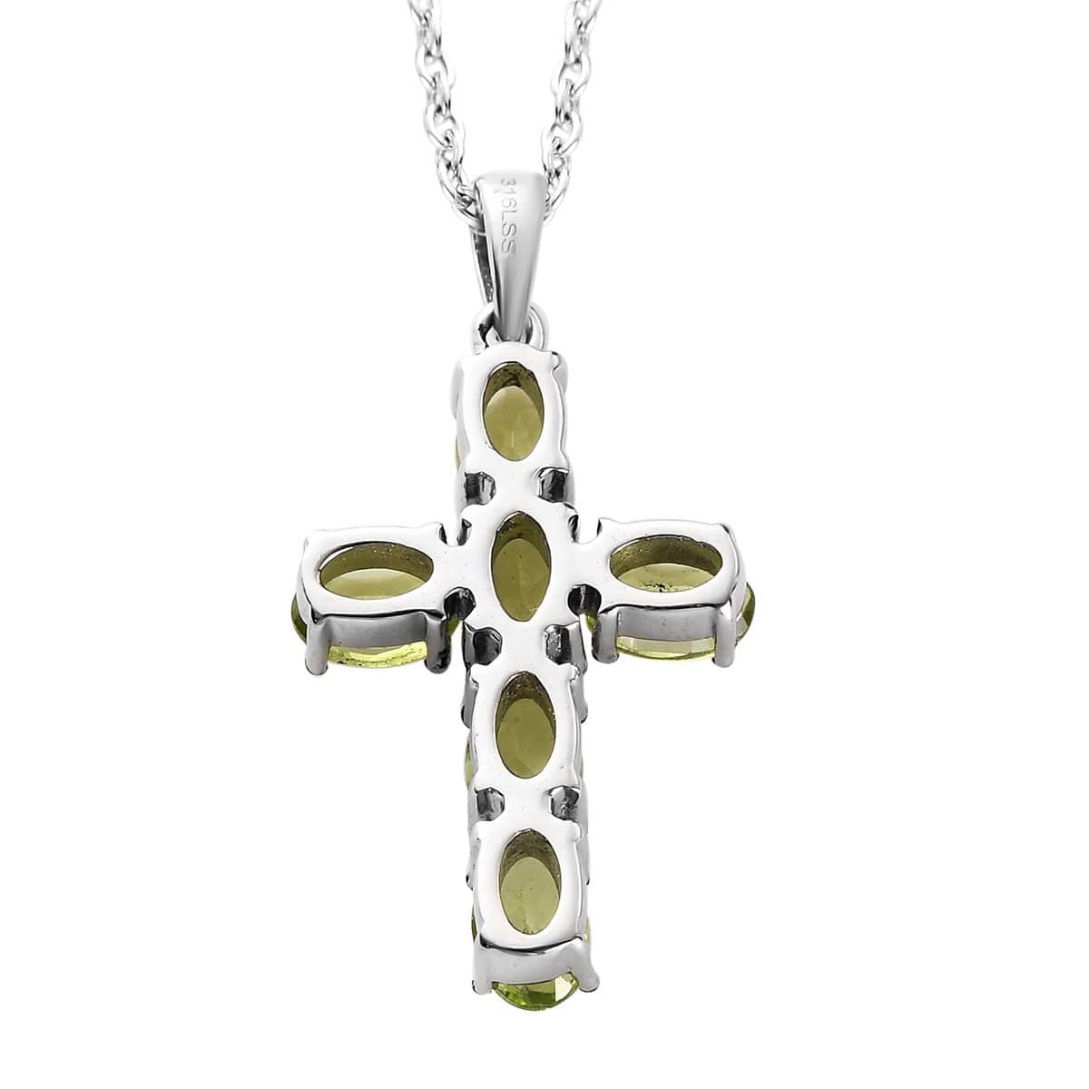 Peridot Solitaire Stud Earrings and Cross Pendant Necklace 20 Inches in Stainless Steel 3.75 ctw image number 3