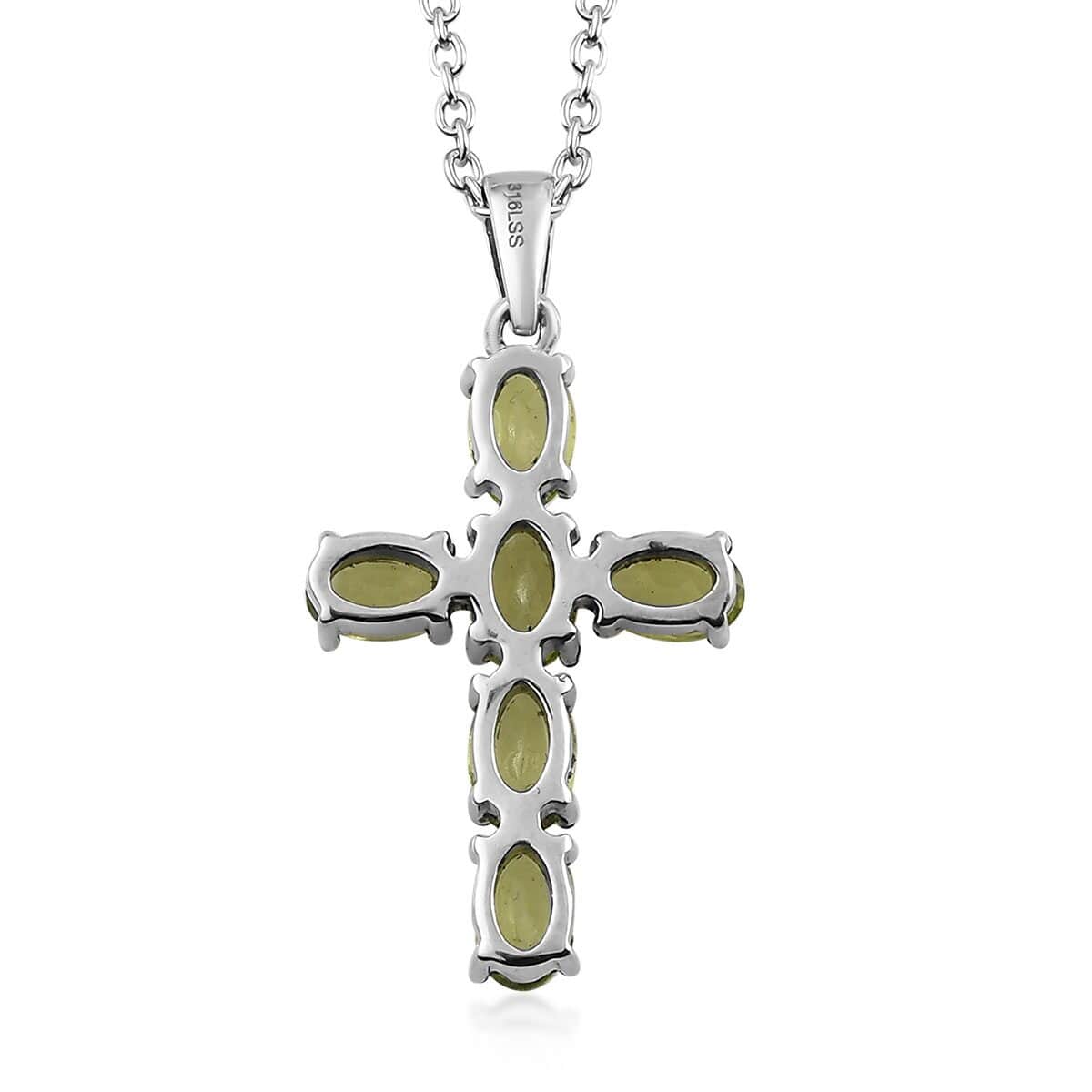 Peridot Solitaire Stud Earrings and Cross Pendant Necklace 20 Inches in Stainless Steel 3.75 ctw image number 6