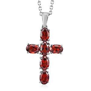 Mozambique Garnet 4.50 ctw Stud Earrings and Cross Pendant Necklace 20 Inches in Stainless Steel