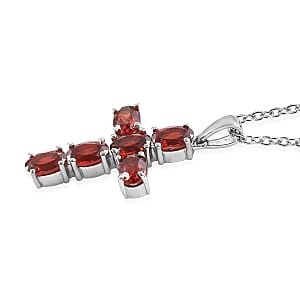 Mozambique Garnet 4.50 ctw Stud Earrings and Cross Pendant Necklace 20 Inches in Stainless Steel
