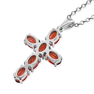 Mozambique Garnet 4.50 ctw Stud Earrings and Cross Pendant Necklace 20 Inches in Stainless Steel