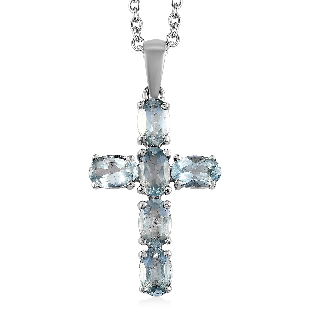 Sky Blue Topaz 4.00 ctw Stud Earrings and Cross Pendant Necklace 20 Inches in Stainless Steel image number 1
