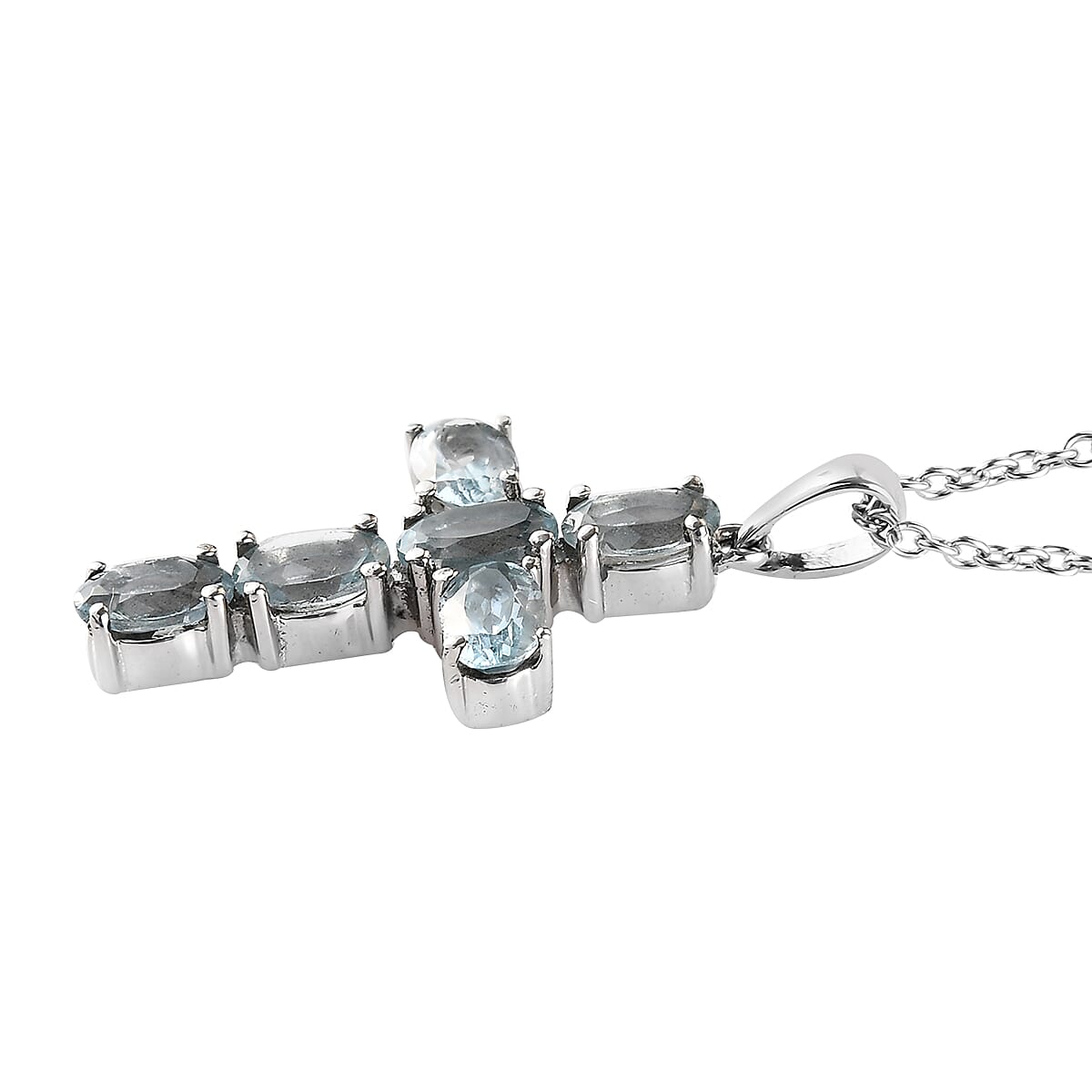 Sky Blue Topaz 4.00 ctw Stud Earrings and Cross Pendant Necklace 20 Inches in Stainless Steel image number 2