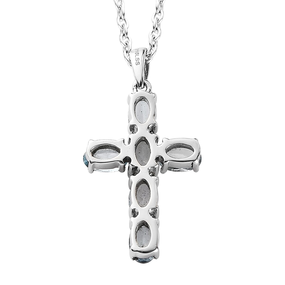 Sky Blue Topaz 4.00 ctw Stud Earrings and Cross Pendant Necklace 20 Inches in Stainless Steel image number 3