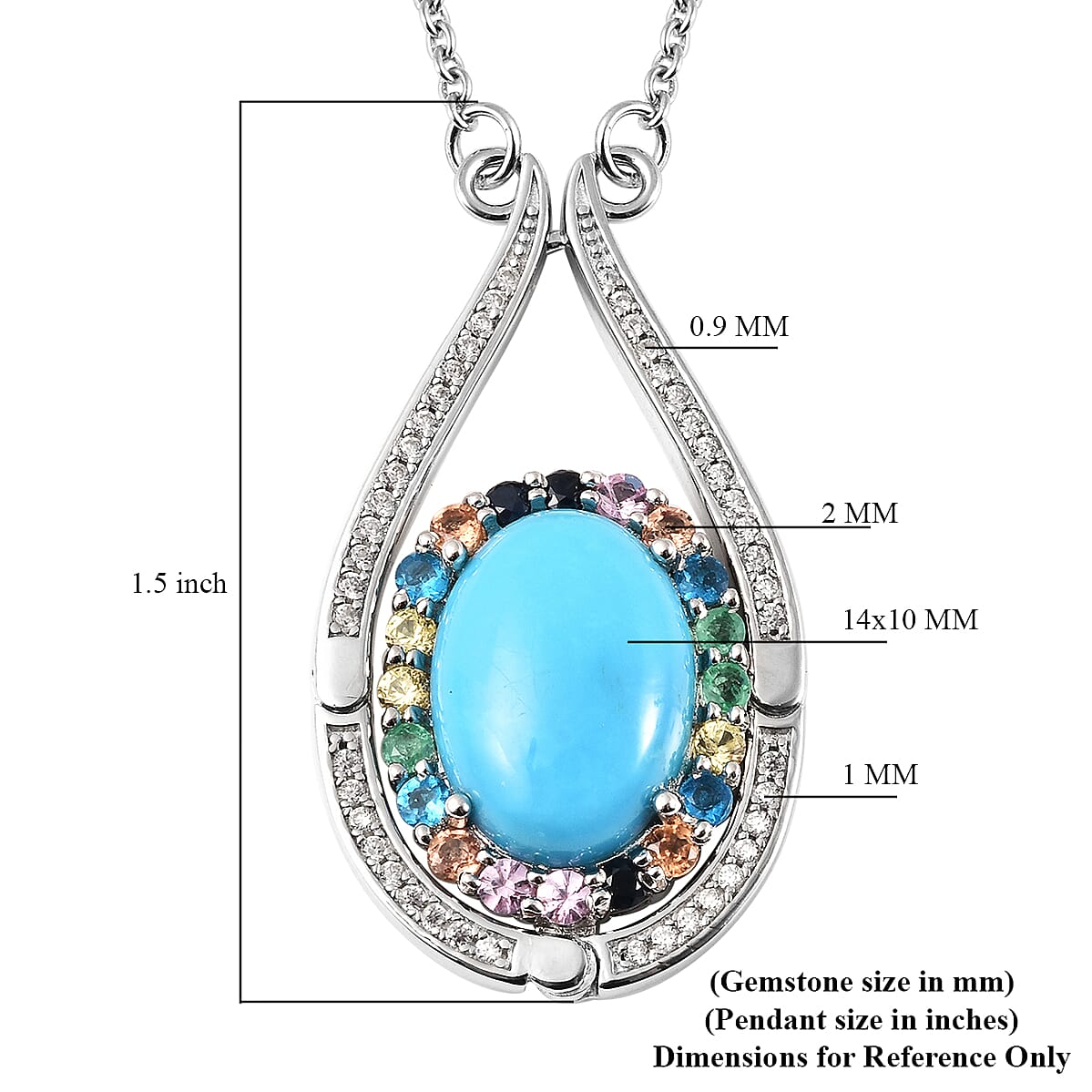 Sleeping Beauty Turquoise and Multi Gemstone Necklace 18 Inches in Rhodium Over Sterling Silver 5.90 ctw