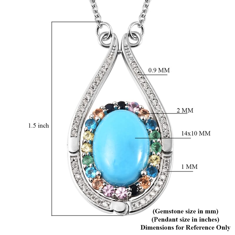 Sleeping Beauty Turquoise and Multi Gemstone Necklace 18 Inches in Rhodium Over Sterling Silver 5.90 ctw