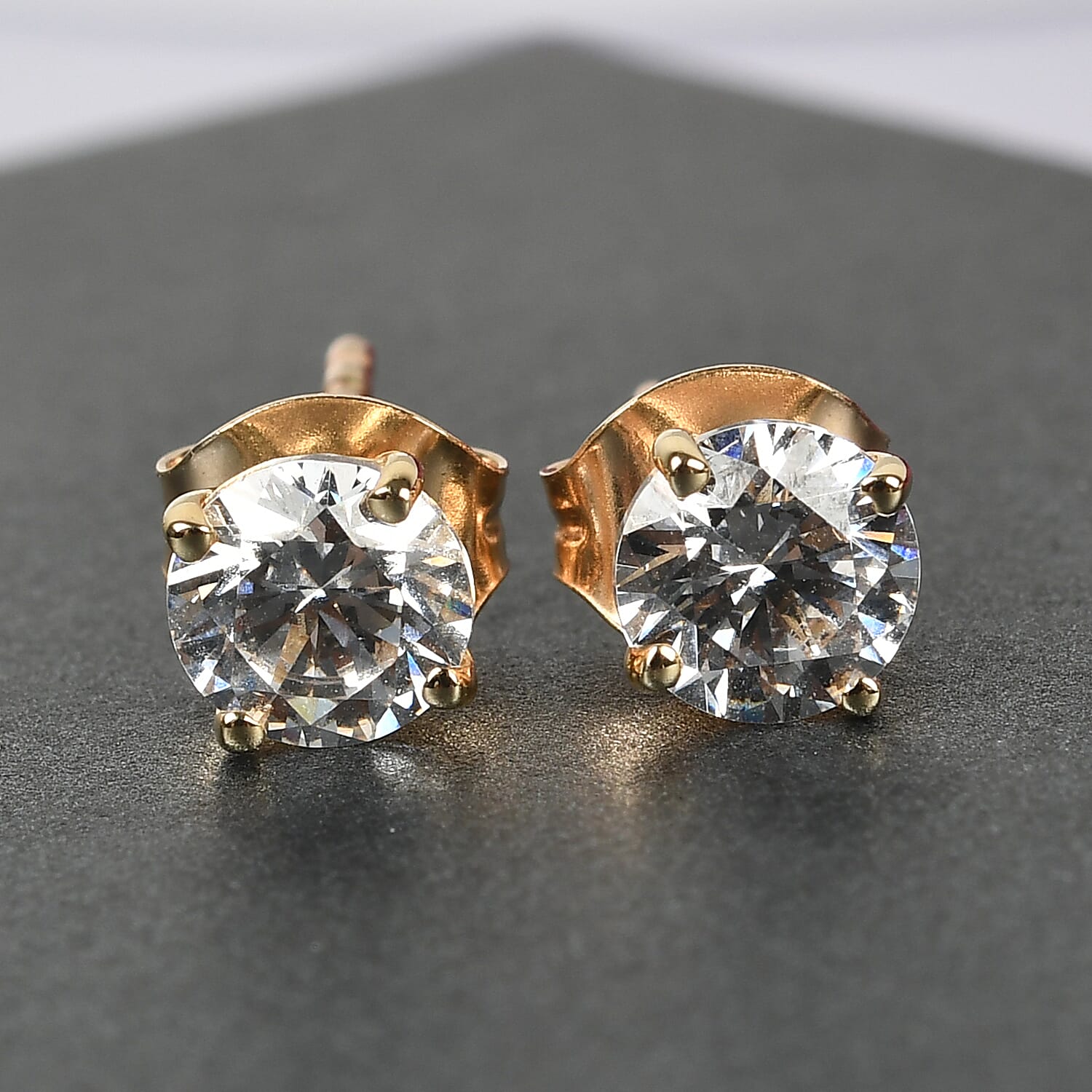 Luxoro 10K Yellow Gold Made with Finest CZ Solitaire Stud Earrings 2.30 ctw