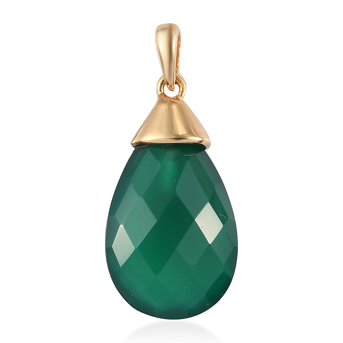Verde Onyx Solitaire Pendant in Vermeil Yellow Gold Over Sterling Silver 13.15 ctw