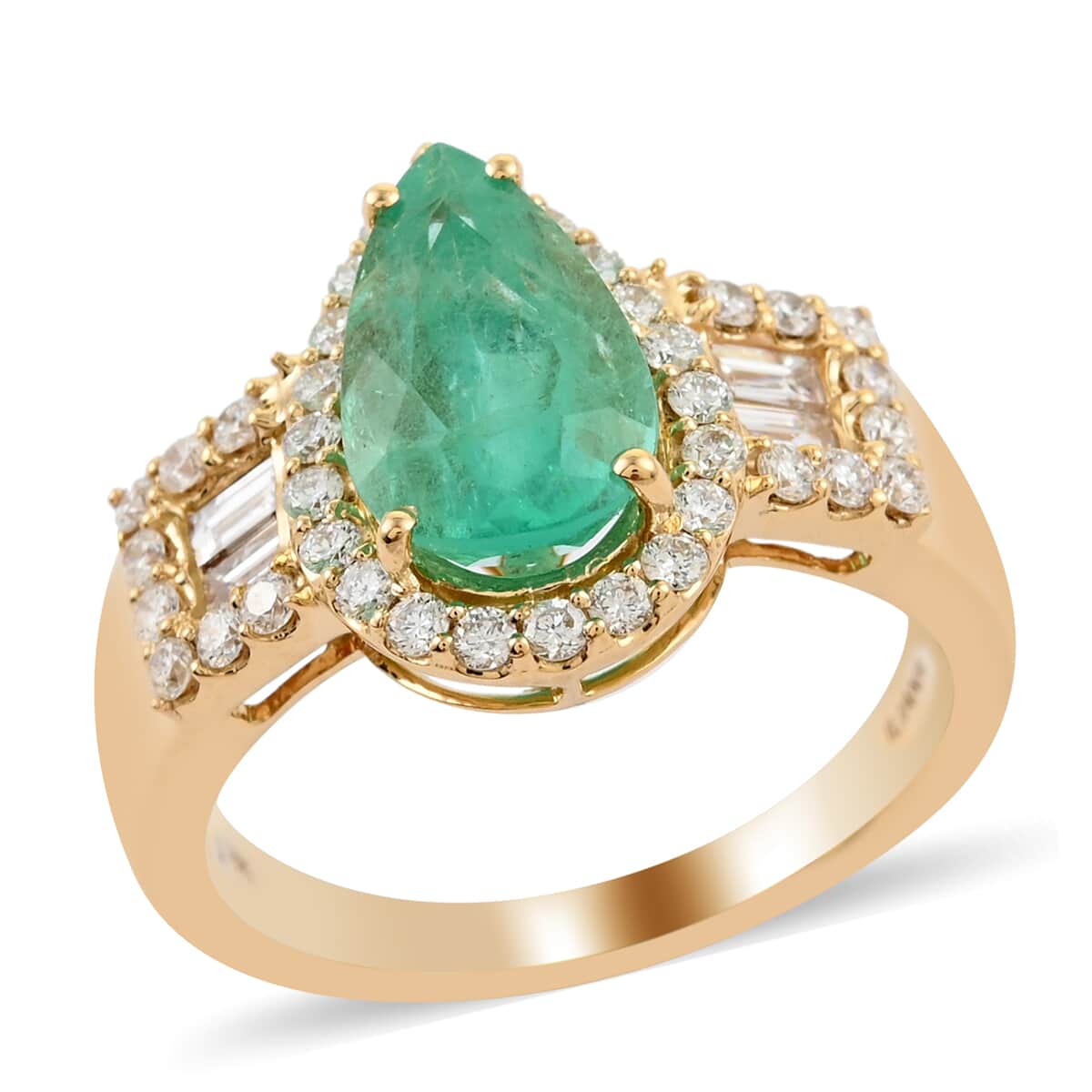 ILIANA 18K Yellow Gold AAA Boyaca Colombian Emerald and G-H SI Diamond Ring (Size 7.0) 6.60 Grams 3.10 ctw image number 0