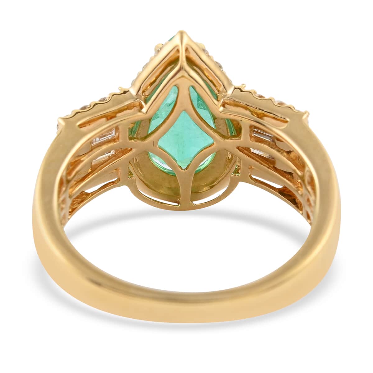 ILIANA 18K Yellow Gold AAA Boyaca Colombian Emerald and G-H SI Diamond Ring (Size 7.0) 6.60 Grams 3.10 ctw image number 4