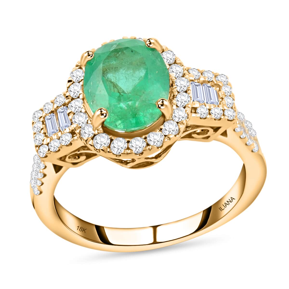 ILIANA 18K Yellow Gold AAA Boyaca Colombian Emerald and G-H SI Diamond Ring (Size 6.0) 4.80 Grams 2.35 ctw image number 0