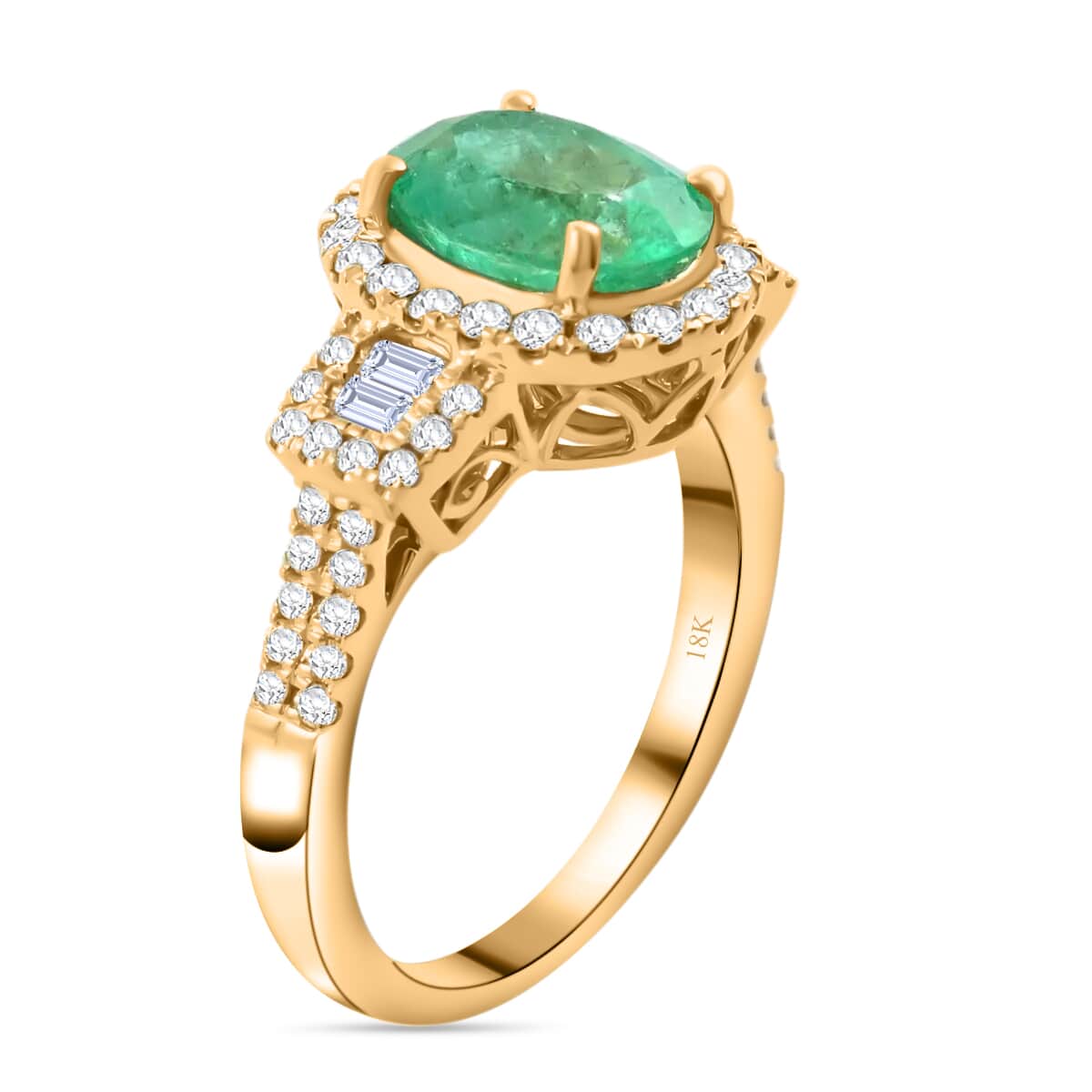 ILIANA 18K Yellow Gold AAA Boyaca Colombian Emerald and G-H SI Diamond Ring (Size 6.0) 4.80 Grams 2.35 ctw image number 3