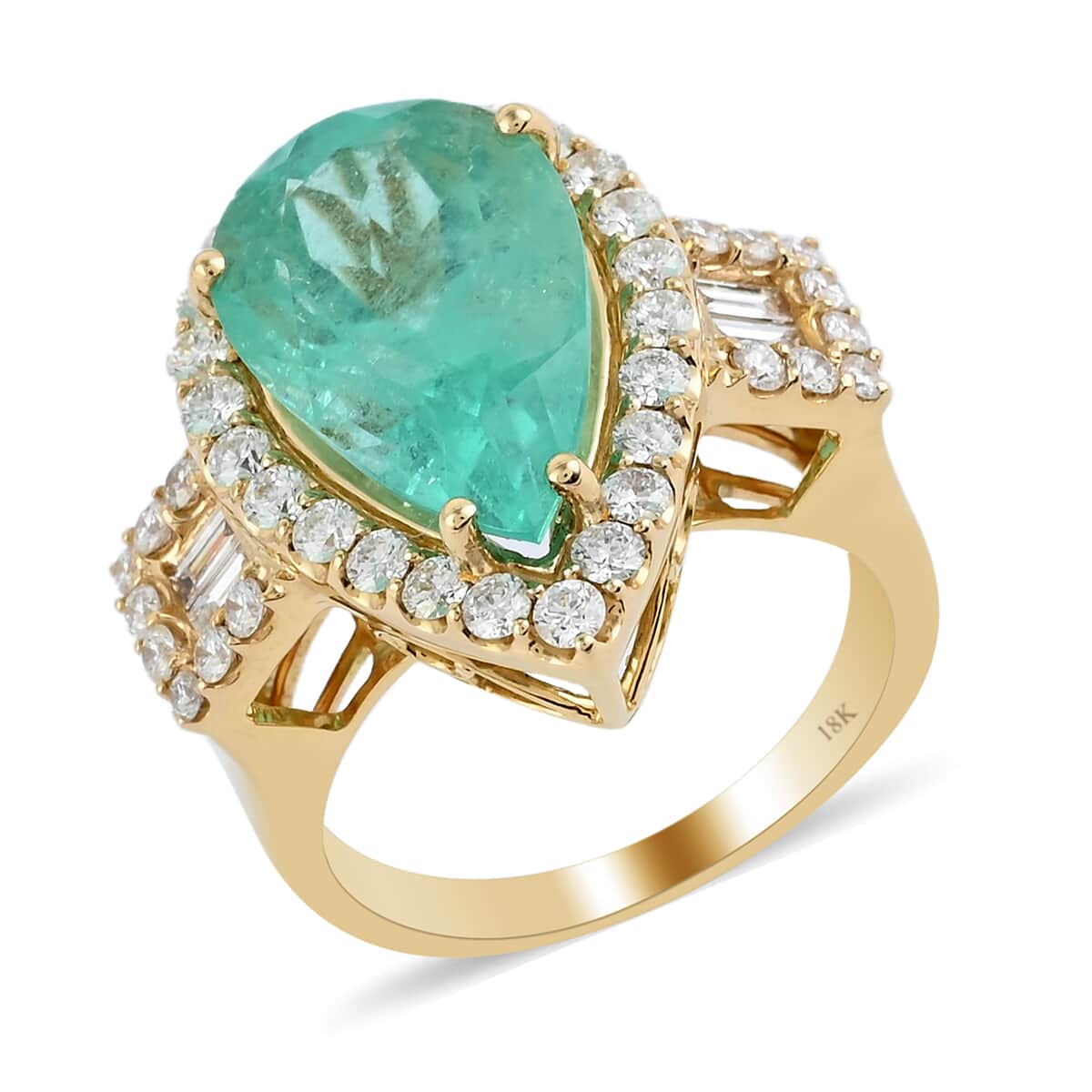 Iliana 18K Yellow Gold AAA Boyaca Colombian Emerald and G-H SI Diamond Ring (Size 7.0) 9.90 Grams 8.25 ctw image number 0