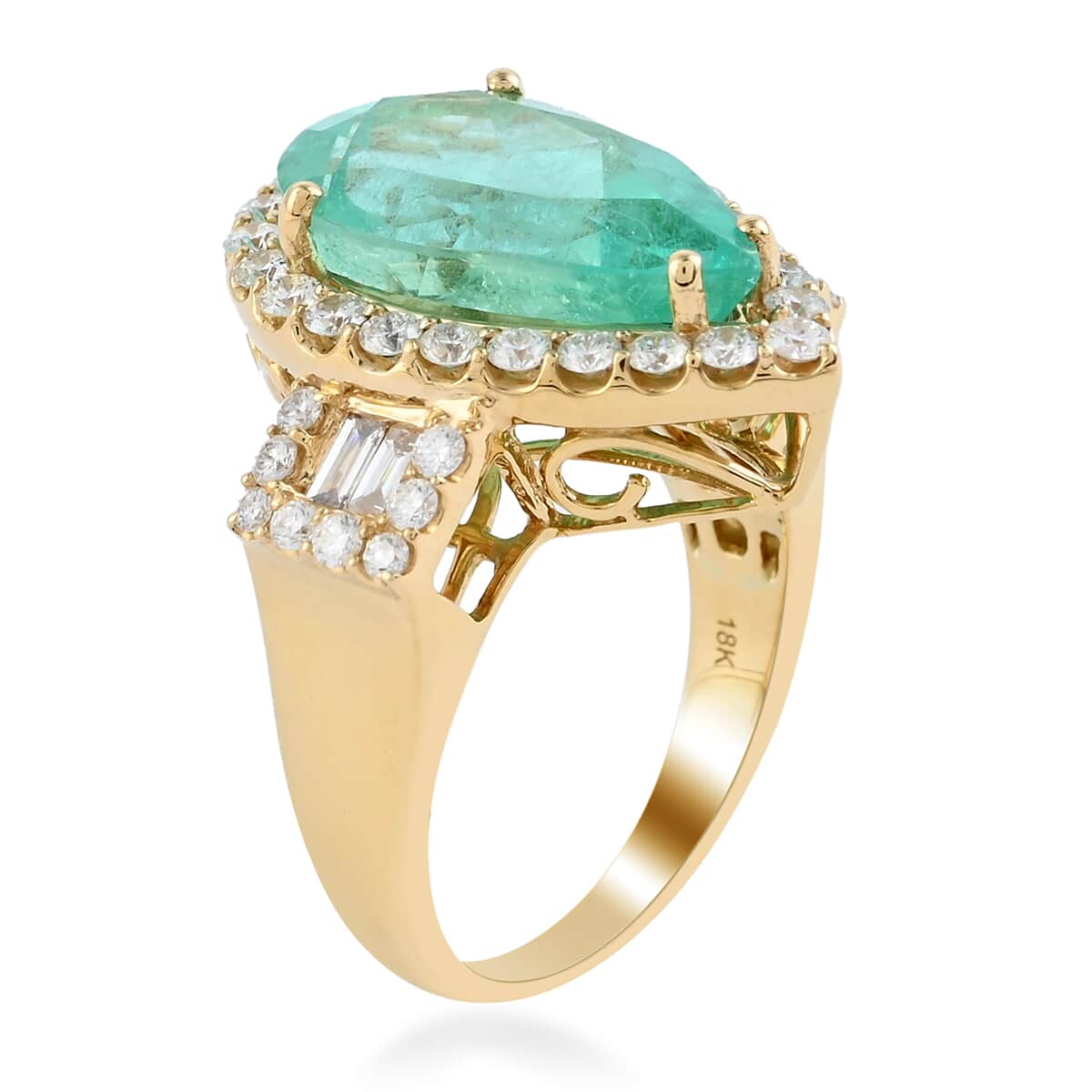 Iliana 18K Yellow Gold AAA Boyaca Colombian Emerald and G-H SI Diamond Ring (Size 7.0) 9.90 Grams 8.25 ctw image number 2