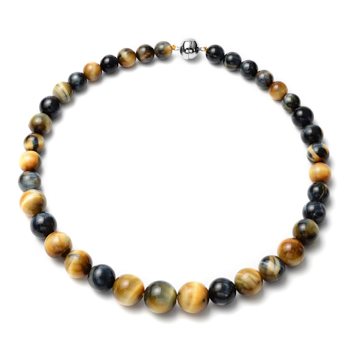 Bi-Color Tiger Eye Beaded Necklace 18 Inches in Rhodium Over Sterling Silver 510.00 ctw image number 0