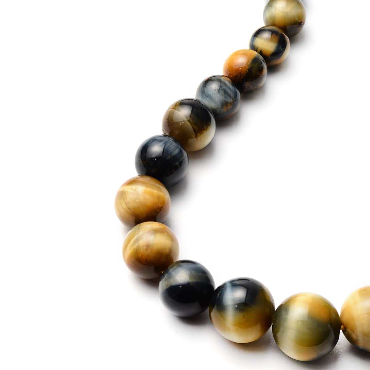 Bi-Color Tiger Eye Beaded Necklace 18 Inches in Rhodium Over Sterling Silver 510.00 ctw image number 2
