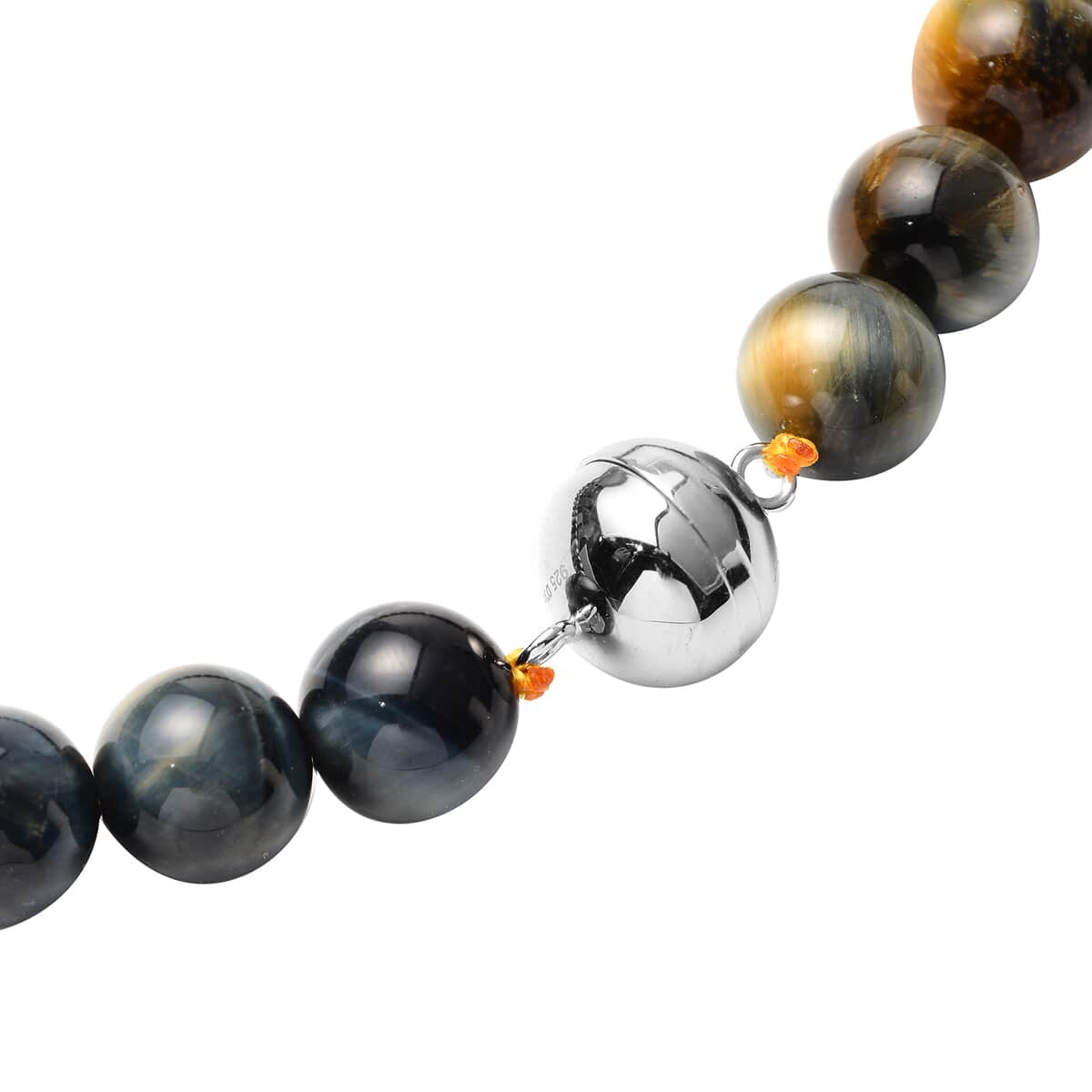 Bi-Color Tiger Eye Beaded Necklace 18 Inches in Rhodium Over Sterling Silver 510.00 ctw image number 3