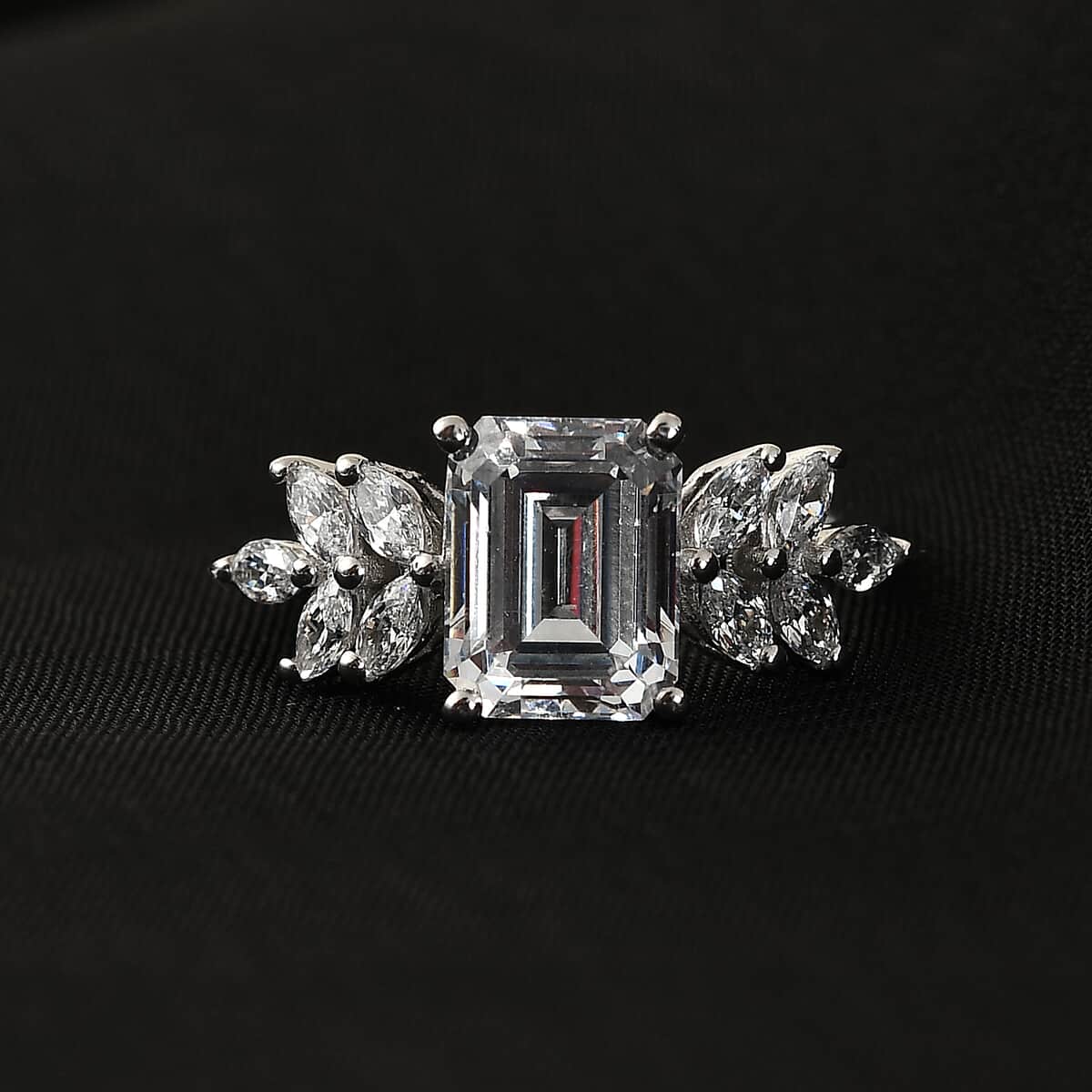 LUSTRO STELLA Made with Finest CZ Ring in Platinum Over Sterling Silver (Size 7.0) 5.75 ctw image number 1
