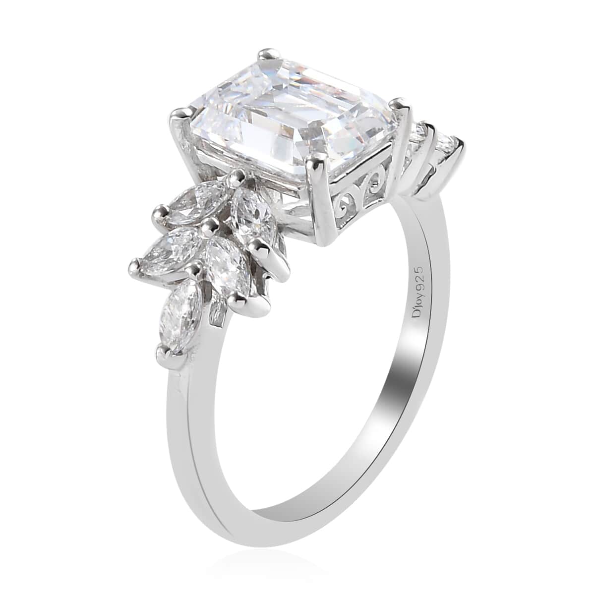 LUSTRO STELLA Made with Finest CZ Ring in Platinum Over Sterling Silver (Size 7.0) 5.75 ctw image number 3