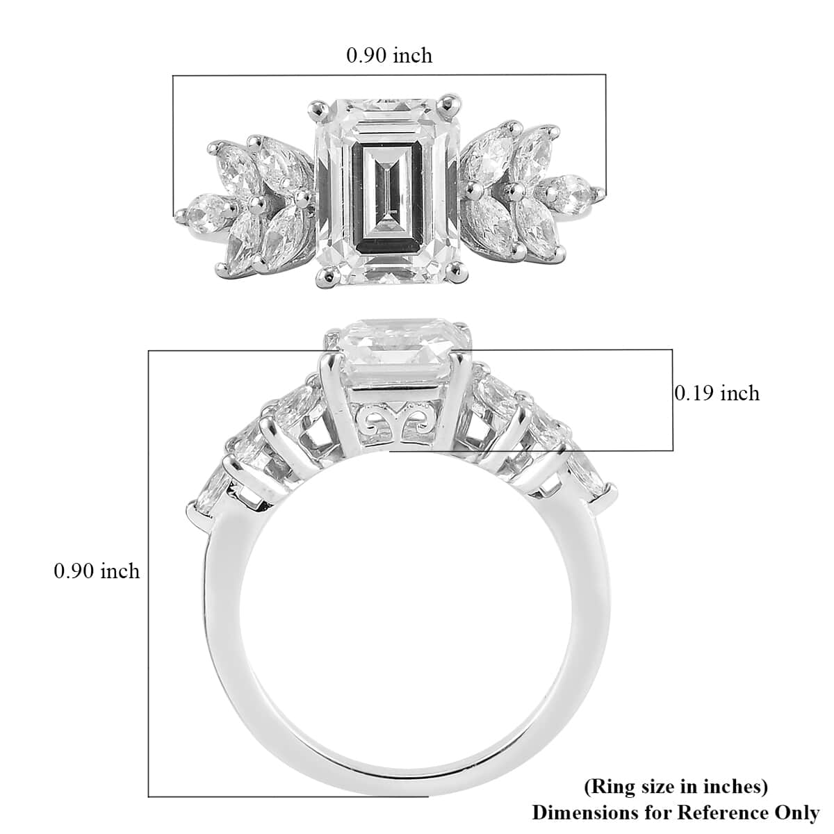 LUSTRO STELLA Made with Finest CZ Ring in Platinum Over Sterling Silver (Size 7.0) 5.75 ctw image number 5