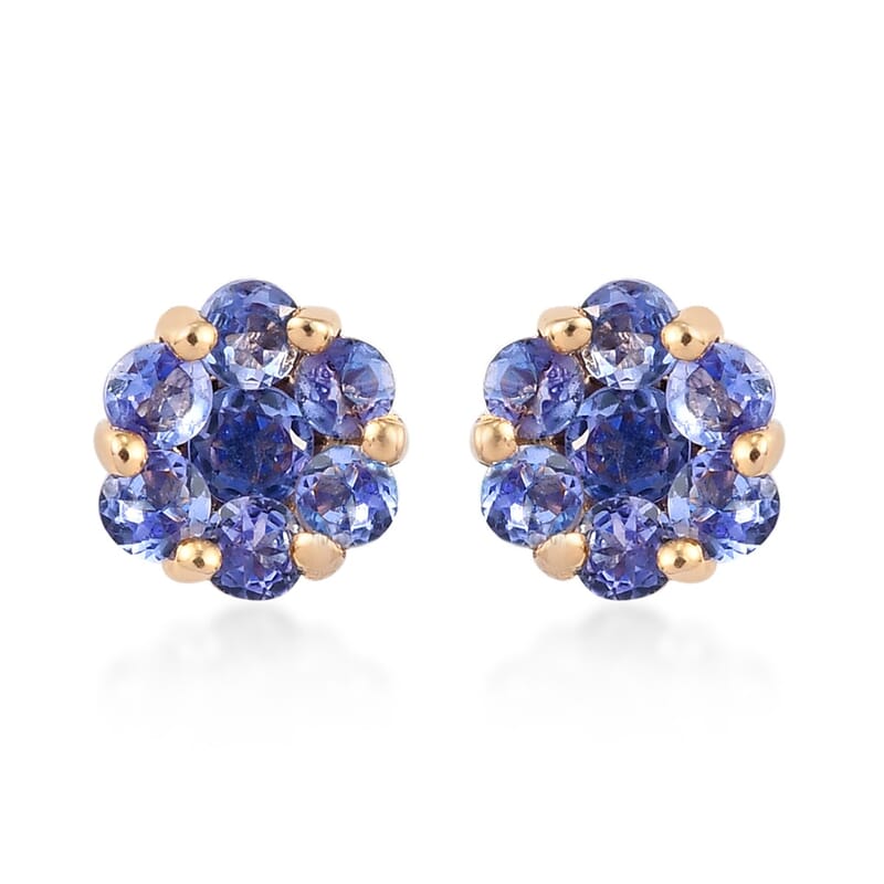 Premium Tanzanite Floral Stud Earrings in Vermeil Yellow Gold Over Sterling Silver 0.85 ctw