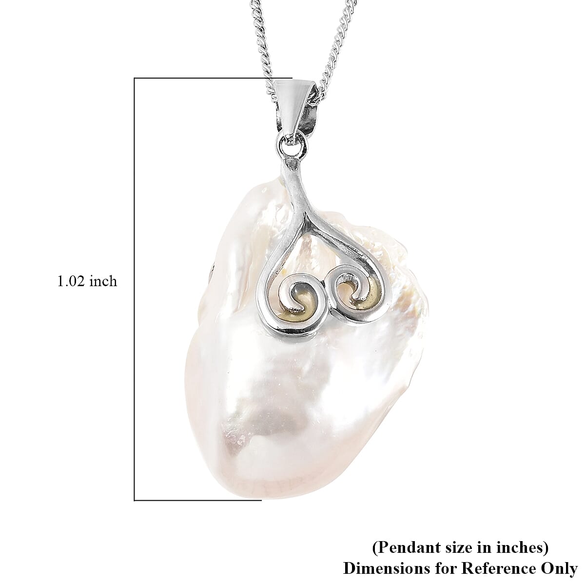 Organic Shape Baroque Pearl Pendant Necklace 18 Inches in Rhodium Over Sterling Silver
