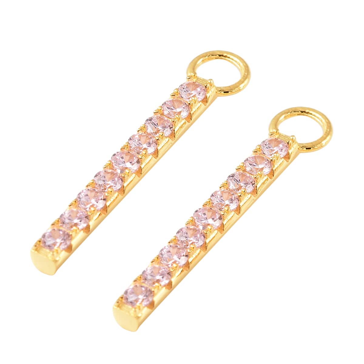 Simulated Pink Diamond Modern Bar Interchangeable Earrings Charms in 14K YG Over Sterling Silver 0.70 ctw image number 3