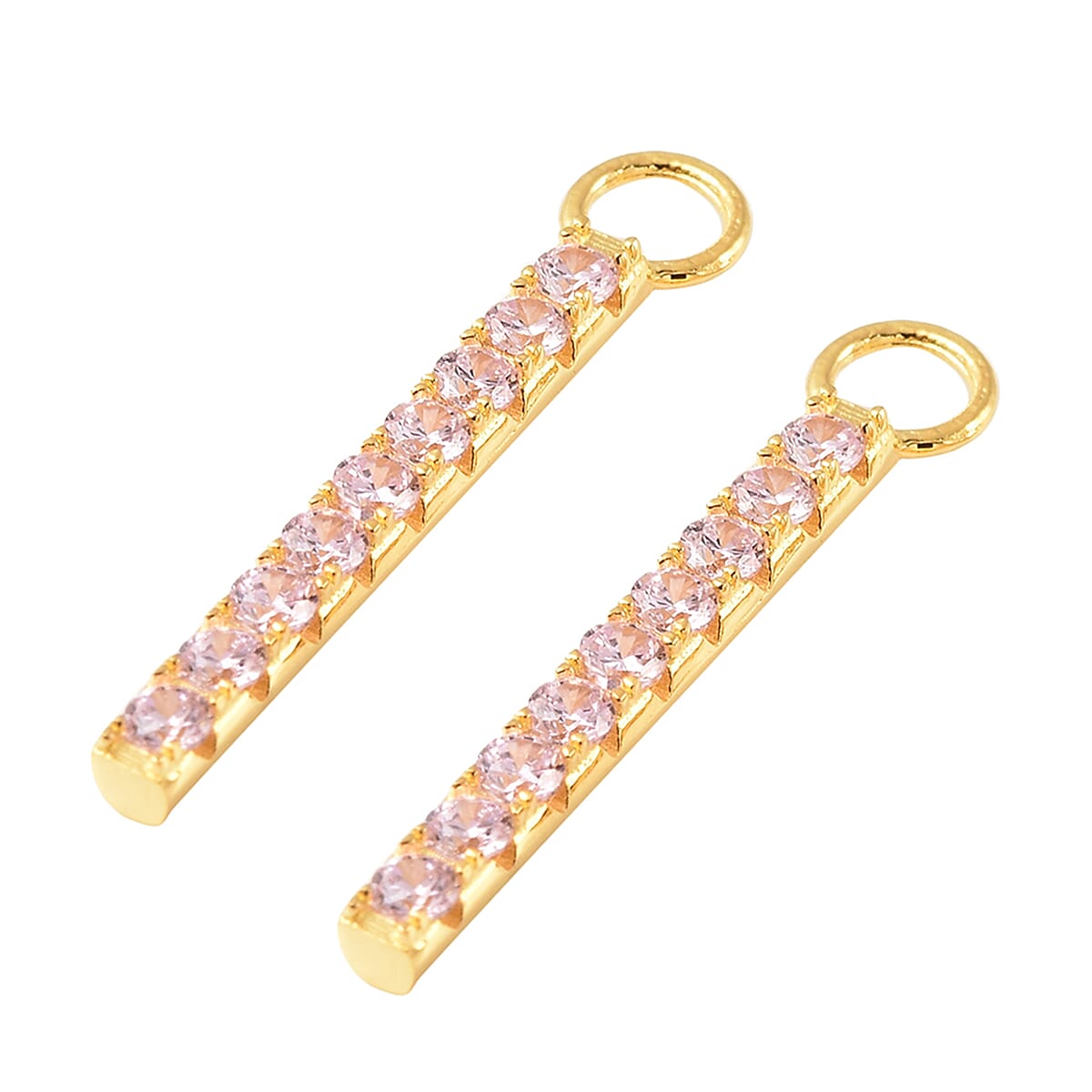 Simulated Pink Diamond Modern Bar Interchangeable Earrings Charms in 14K YG Over Sterling Silver 0.70 ctw image number 3