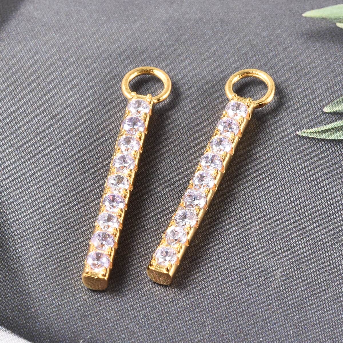 Simulated Lavender Diamond Modern Bar Interchangeable Earrings Charms in 14K Yellow Gold Over Sterling Silver 0.70 ctw image number 1