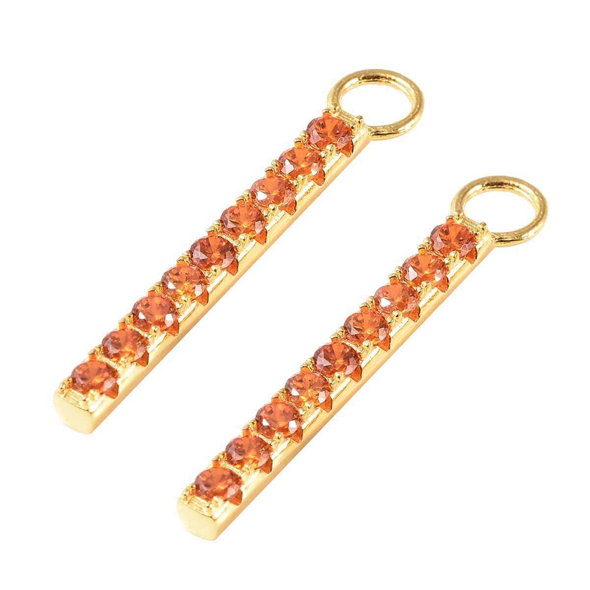 Simulated Orange Diamond Modern Bar Interchangeable Earrings Charms in 14K Yellow Gold Over Sterling Silver 0.70 ctw image number 3