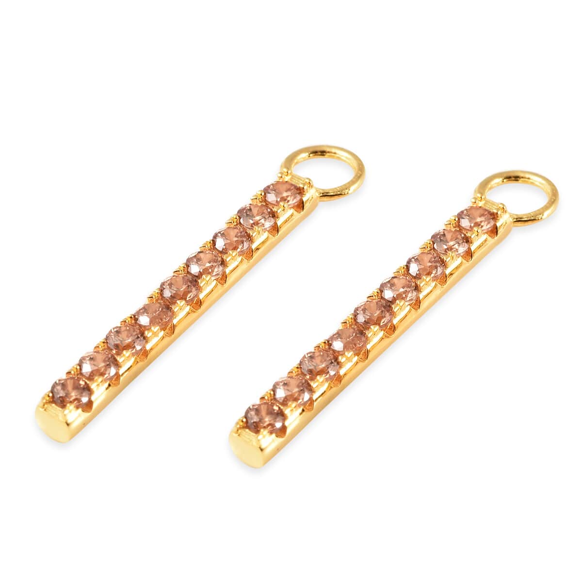 SUMMER DEALS Simulated Champagne Diamond Modern Bar Interchangeable Earrings Charms in 14K Yellow Gold Over Sterling Silver 0.70 ctw image number 3