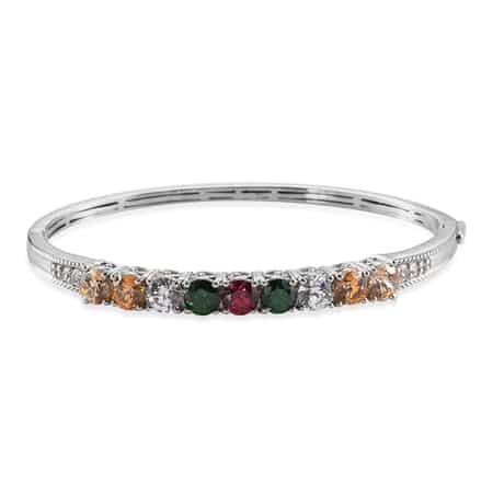 Lustro Stella Made with Finest Multi Color CZ Bangle Bracelet in Platinum Over Sterling Silver (7.25 In) 13.75 ctw image number 0