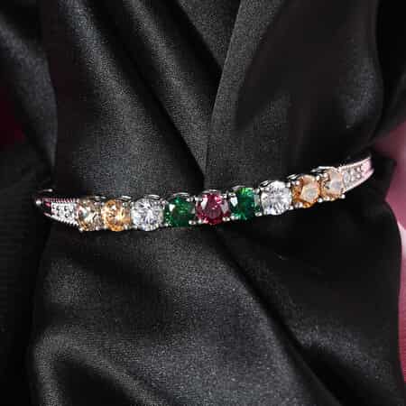 Lustro Stella Made with Finest Multi Color CZ Bangle Bracelet in Platinum Over Sterling Silver (7.25 In) 13.75 ctw image number 1