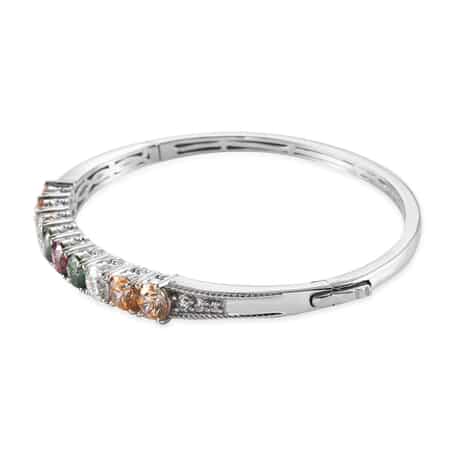 Lustro Stella Made with Finest Multi Color CZ Bangle Bracelet in Platinum Over Sterling Silver (7.25 In) 13.75 ctw image number 3