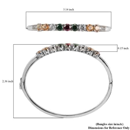 Lustro Stella Made with Finest Multi Color CZ Bangle Bracelet in Platinum Over Sterling Silver (7.25 In) 13.75 ctw image number 5