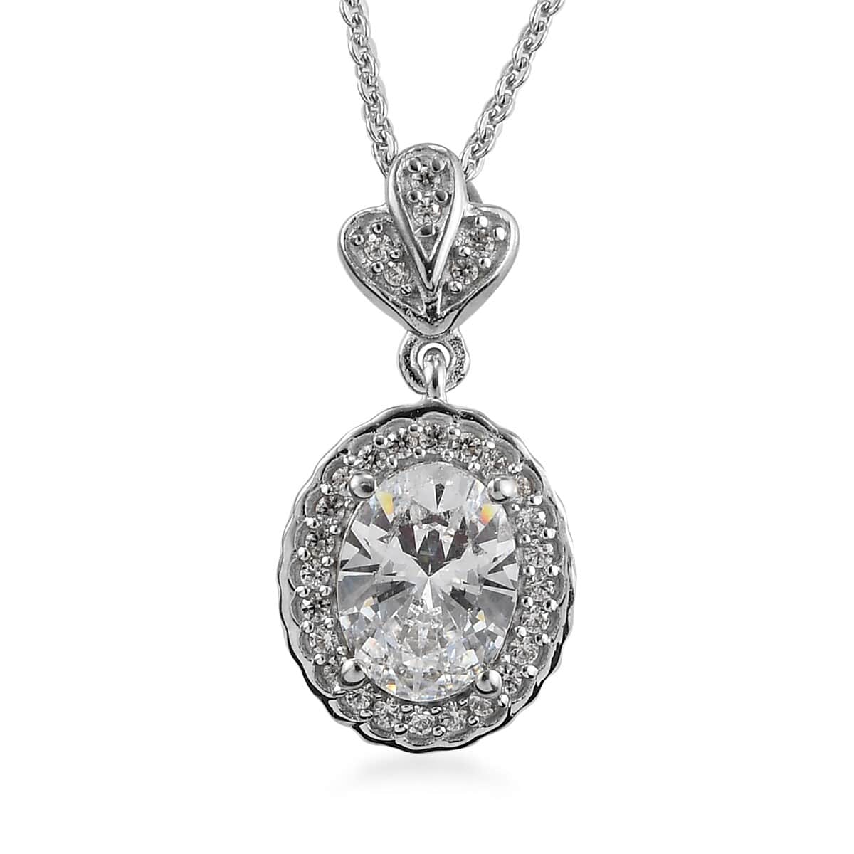 LUSTRO STELLA Made with Finest CZ Pendant Necklace 20 Inches in Platinum Over Sterling Silver 2.15 ctw image number 0