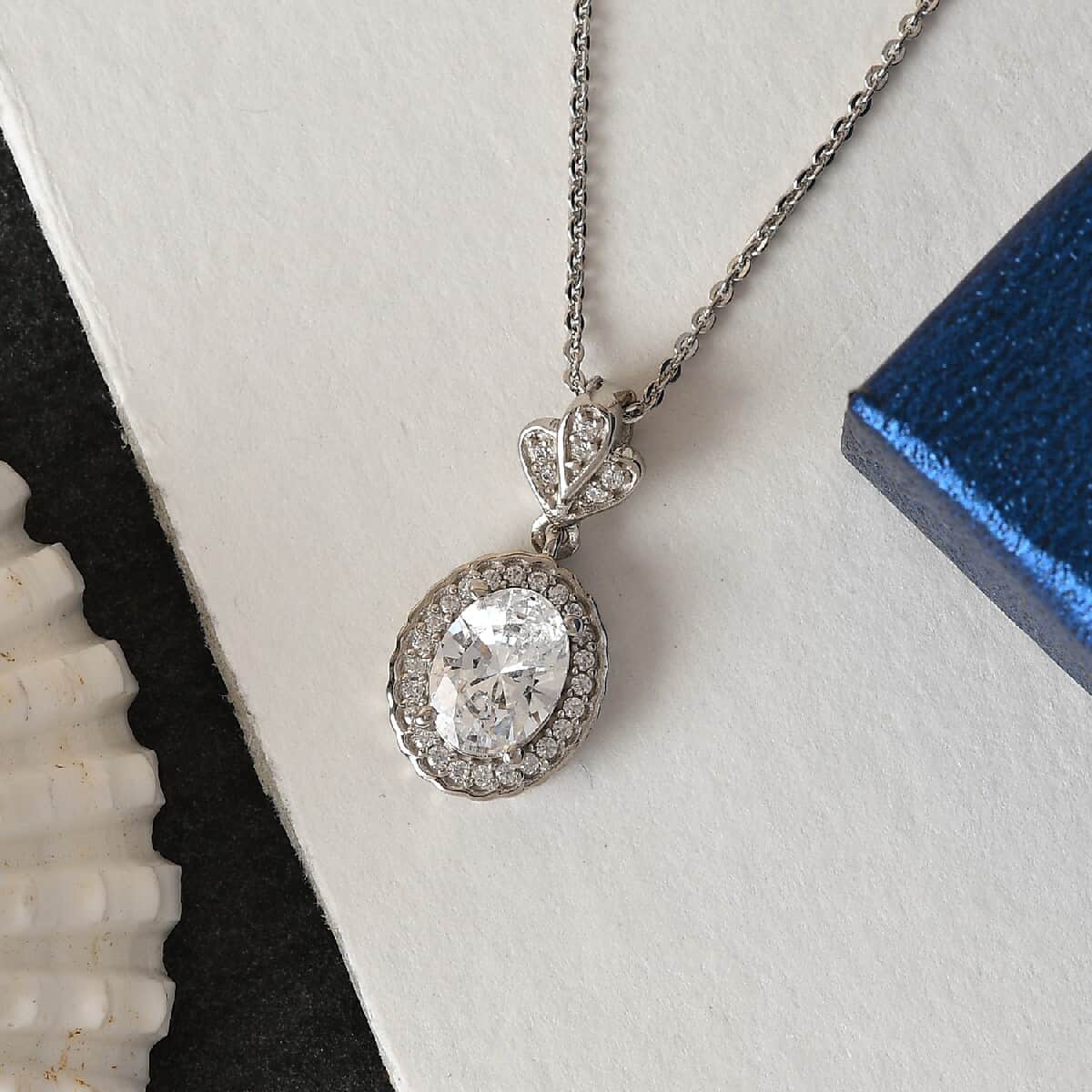 LUSTRO STELLA Made with Finest CZ Pendant Necklace 20 Inches in Platinum Over Sterling Silver 2.15 ctw image number 1