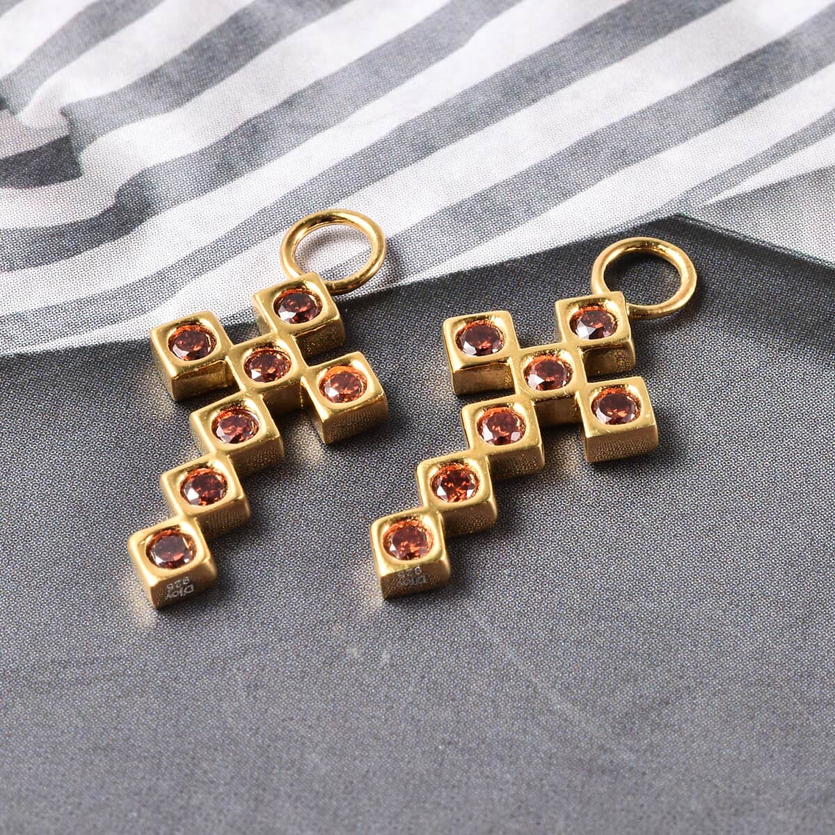 Simulated Garnet Diamond Cross Interchangeable Earrings Charms in 14K Yellow Gold Over Sterling Silver 0.56 ctw image number 1