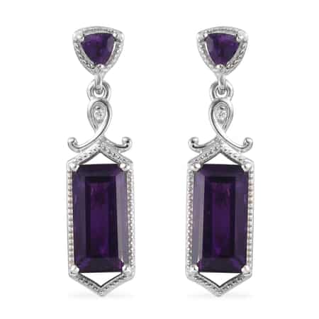 Lusaka Amethyst, Zircon Dangle Earrings in Platinum Over Sterling Silver 6.30 ctw image number 0